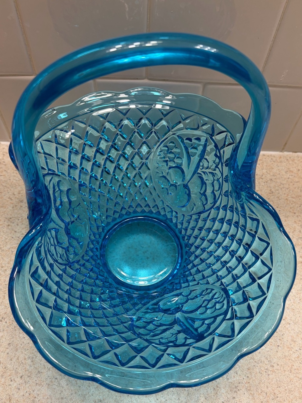 Vintage Fenton Blue Glass Basket Centerpiece - Picture 7 of 15